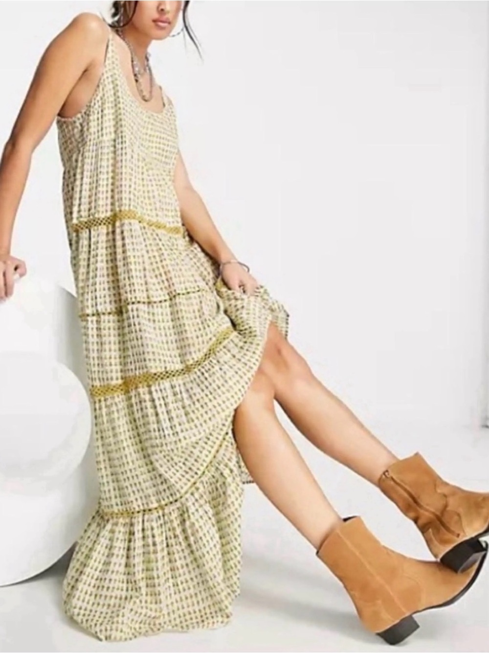 Free people midnight dance maxi dress in canary combo size small